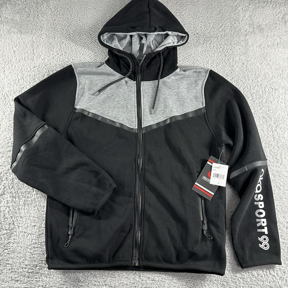 Akademiks Hoodie‎ Mens Small Full Zip Black Gray Colorblock Streetwear NWT